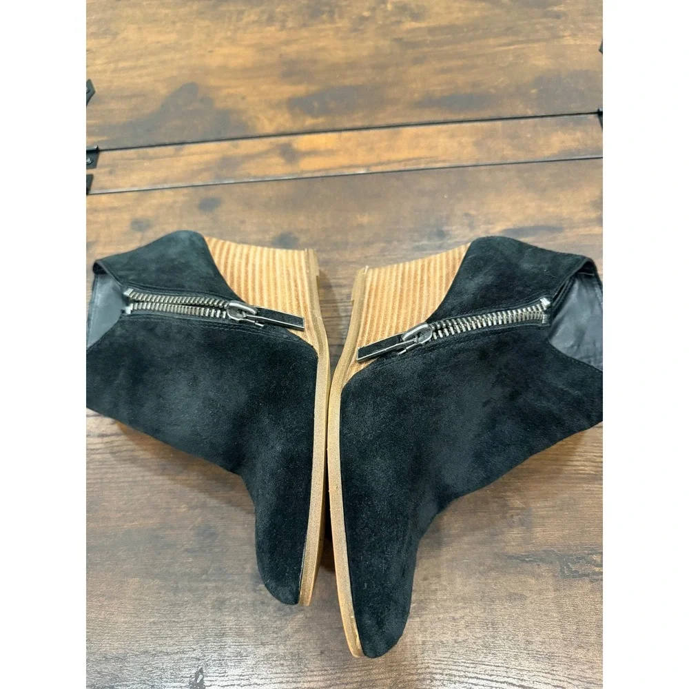 1.STATE Kaleb Wedge Booties Women 8.5 Black Suede Side Zip‎ Minimalist Boho